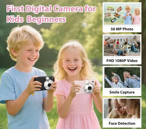 Miniatura 2 de Cámara digital, cámaras para niños para 50MP FHD 1080P, cámara digital de apuntar y disparar con zoom 16X antivibración, cámaras pequeñas compactas