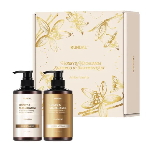 KUNDAL Honey & Macadamia - Juego de regalo de champú y acondicionador coreano para el cuidado del cabello, edición limitada, vainilla ámbar, 10.14