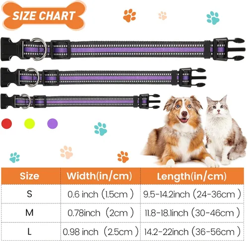 Miniatura 2 de Weewooday 3 collares reflectantes para perros, de nailon, ajustables, de liberación rápida, para perros (M)
