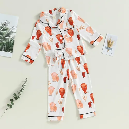 Miniatura 3 de Conjunto de pijama de satén con botones y pantalones largos, ropa de dormir para niños y niñas
