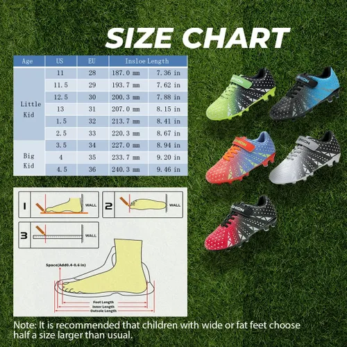 Miniatura 2 de ASHION Botines de fútbol unisex para niños y niñas, para césped firme, sin atar, zapatos de fútbol duraderos