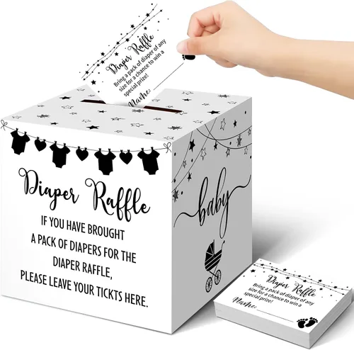 Miniatura 55 de Teling 51 boletos para rifas de pañales con caja de tarjetas, decoración de baby shower, caja de soporte para baby shower, para fiesta de rifas