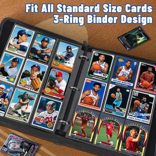 Miniatura 6 de Carpeta de 900 bolsillos con fundas para tarjetas de intercambio, fundas para tarjetas de béisbol compatibles con tarjetas deportivas de tamaño Negro