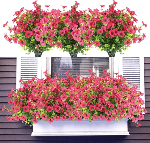 12 paquetes de flores artificiales resistentes a los rayos UV para jardín y patio, flores de primavera falsas realistas que no se decoloran, sin