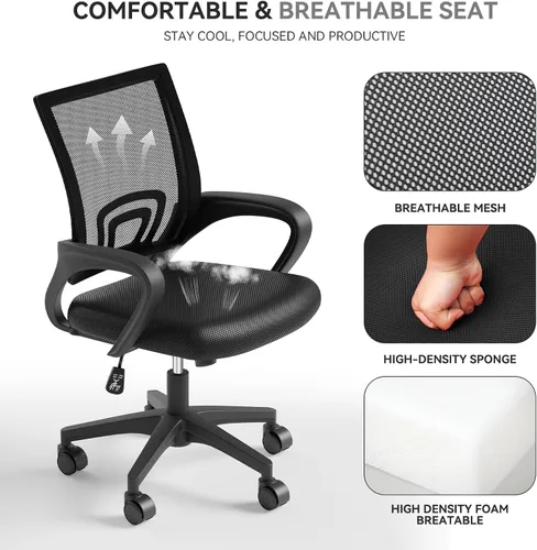 Miniatura 7 de Silla de oficina ergonómica, silla de escritorio de malla con respaldo medio, silla de computadora, color negro Soporte lumbar, modo oscilante