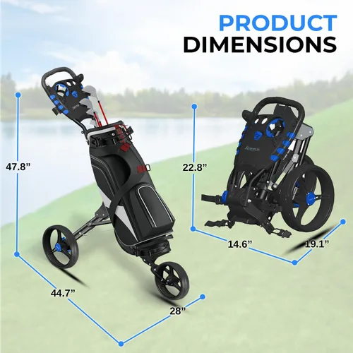 Miniatura 7 de SereneLife Carrito de golf de 3 ruedas, ultra ligero de aluminio plegable con asa ajustable, plegado rápido, tarjeta de puntuación de nueva versión