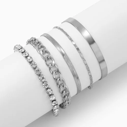 Miniatura 4 de Juego de 5 pulseras de cadena de eslabones cubanos, pulseras de cadena de serpiente, pulseras apilables ajustables, pulseras bohemias delicadas