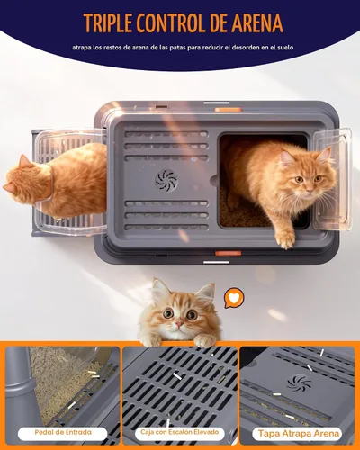 Miniatura 2 de Powools Caja de arena para gatos – Caja de arena de acero inoxidable con tapa para gatito, caja cerrada con base de metal para gatos con cuchara