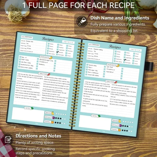 Miniatura 3 de Libro de Recetas para Escribir tus Propias Recetas, Cuaderno de Recetas en Blanco con Pestañas para Amantes de la Cocina Familiar, Organizador