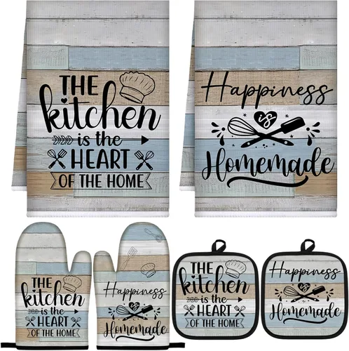 Miniatura 9 de Sratte Juego de 6 Piezas de Accesorios de Decoración de Cocina Estilo Granja Toallas Agarraderas Manoplas de Horno Juego de 2 Paños de Cocina 2 Negro