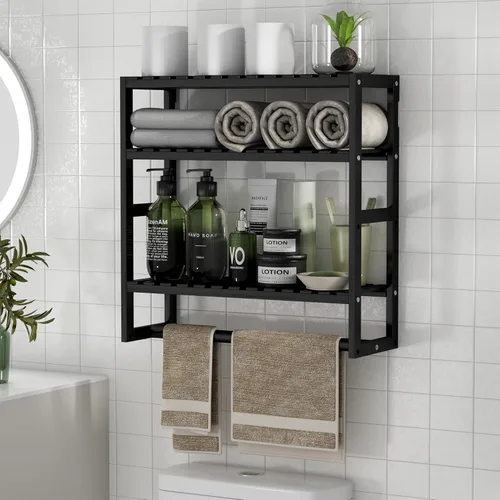Miniatura 12 de Organizador de baño extralargo, estantes de almacenamiento 100% de bambú, altura ajustable sobre el inodoro, estante flotante para pared y ducha, se