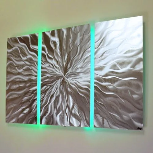 Energía cósmica, LEDSP 3 paneles que cambian de color LED moderno abstracto metal arte de pared escultura pintura decoración RGB