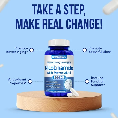 Miniatura 6 de Resveratrol con vitamina B3 Nicotinamida 500mg Precursor NAD+ y complejo de longevidad con forma de nicotinamida de vitamina B3 Niacina sin