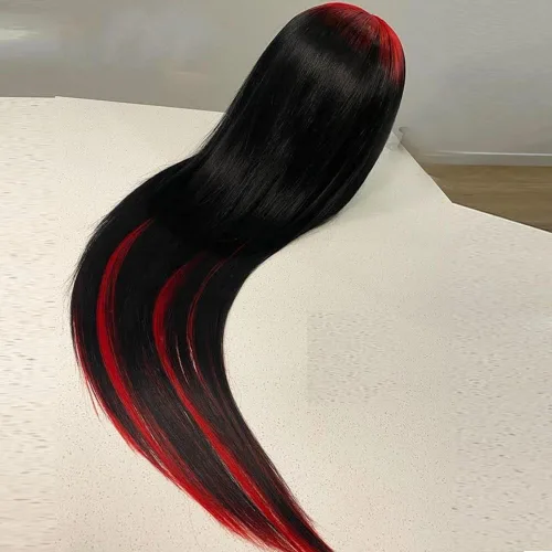 Miniatura 5 de JYZ Peluca de encaje frontal rojo degradado, densidad del 150%, lacio de 13 x 4, cabello brasileño, prearrancado, encaje marrón medio, 18 pulgadas