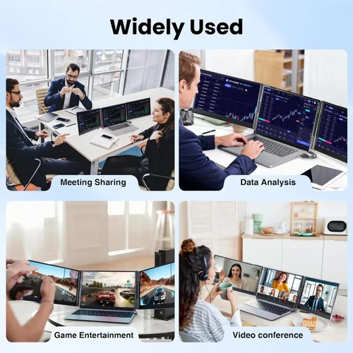 Miniatura 9 de Extensor de pantalla para laptop, monitor portátil triple FHD 1080P de 14 pulgadas para portátiles, base elástica y pantalla desmontable, Plug &