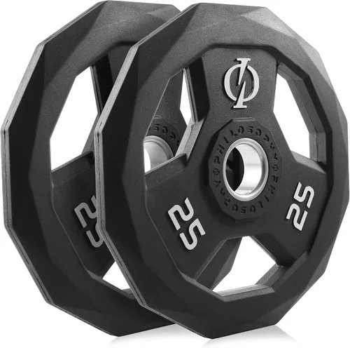 Miniatura 2 de Philosophy Gym Juego de 2 discos de peso con agarre olímpico recubierto de goma, placas olímpicas de 2 pulgadas, color negro