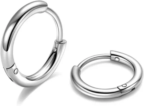 Aretes de aro Huggie para mujeres y hombres, acero inoxidable quirúrgico 316L, 0.236 in, 0.315 in, 0.394 in, para hombre, aretes de aro para