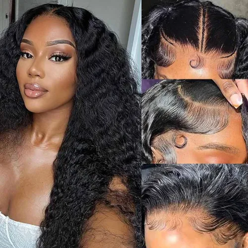 Miniatura 37 de Peluca de encaje frontal de 30 pulgadas, cabello humano prearrancado de densidad 180, peluca de encaje frontal brasileña con cabello húmedo y Encaje