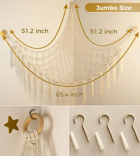 Miniatura 5 de Red de Hamaca de Almacenamiento de Animales de Peluche Mirolam - Red de Hamaca de Juguetes para Animales de Peluche de Esquina - Organizador Beige