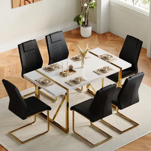 Miniatura 2 de gopop Juego de 6 sillas de comedor modernas para cocina, con patas de metal galvanizado, sillas laterales decorativas tapizadas con asiento de cojín
