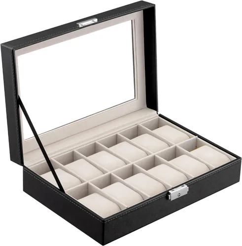 Oyydecor Caja de reloj de piel sintética organizador de almacenamiento de madera para almacenamiento y exhibición negocios de regalo para hombres y