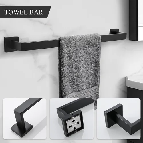 Miniatura 2 de TURS Juego de 4 piezas de accesorios de baño de color negro, juego de toallero de acero inoxidable, soporte para toallas de mano, soporte para papel