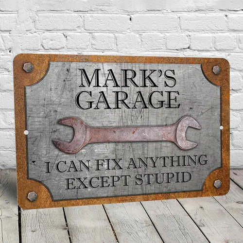 Miniatura 2 de Letrero de garaje o taller – Can't Fix Stupid – Personalizado