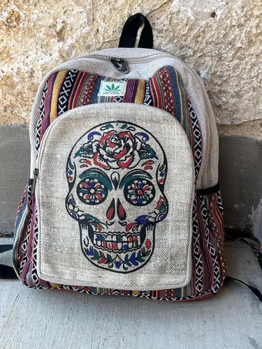 Miniatura 2 de Mochila hecha a mano de algodón de cáñamo del Himalaya de diseño único de 17 pulgadas grande Hippie, Festival, Senderismo y Tablet Laptop Mochila