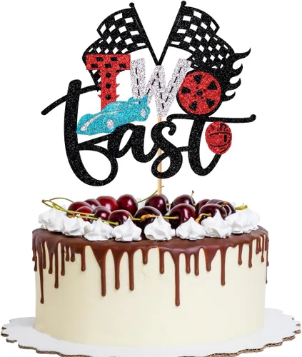 Miniatura 14 de Decoración para tartas de cumpleaños número 13, decoración para tartas de trece años con purpurina rápida, bandera a cuadros, pista de carreras