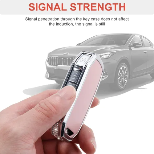 Miniatura 4 de Compatible with Kia Key Fob Cover with Keychain Genuine Leather Crystal Key Protector