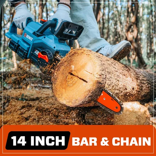 Miniatura 2 de SENIX Motosierra eléctrica de 40 V y 14 pulgadas, motosierra inalámbrica a batería, motosierra sin escobillas, incluye baterías de 2 x 4 Ah