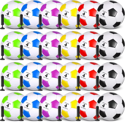 Miniatura 9 de Sotiff 24 pelotas de fútbol a granel con 24 bombas de fútbol desinfladas para niños, adolescentes, fútbol a granel para entrenamiento