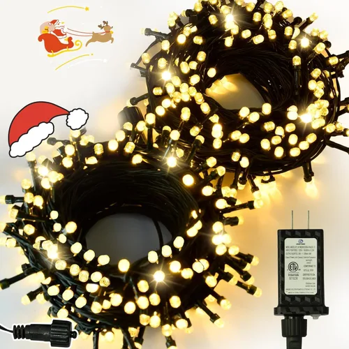 ULG - Luces de cuerda de Navidad de 2 paquetes mejoradas de 186 pies con 500 LED, luces de hadas impermeables extensibles con función de memoria, 8