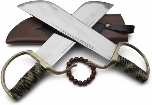 Chinese Wing Chun - Espadas de mariposa Bart Cham Dao - Cuchillas de acero inoxidable hechas a mano con funda de cuero, accesorios de latón,