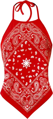 Design by Olivia Bandana sexy de cachemira para mujer, camiseta halter con teñido anudado, fabricada en Estados Unidos