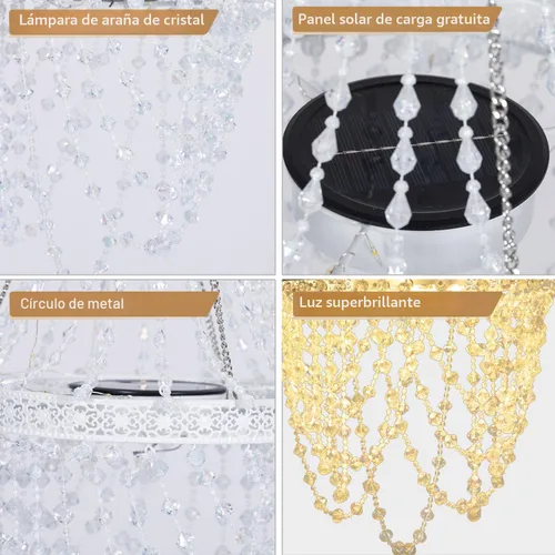Miniatura 3 de Candelabro solar de cristal acrílico colgante para exteriores, luces decorativas para jardín, potente batería de litio, 54 LED cálidos, fácil