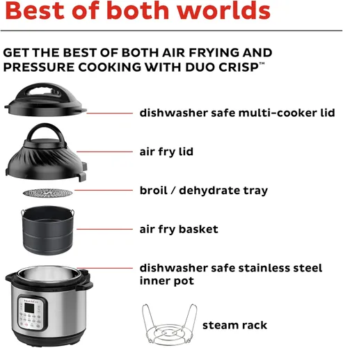 Miniatura 12 de Instant Pot Duo Crisp - Freidora de aire y olla a presión eléctrica combo 11 en 1 con tapas multicocina que fríe al aire, vaporiza, cocina lenta