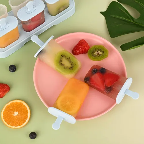 Miniatura 3 de WMKGG Juego de moldes para paletas, 6 moldes para paletas de hielo, molde de helado casero con palos, máquina para hacer paletas (azul)