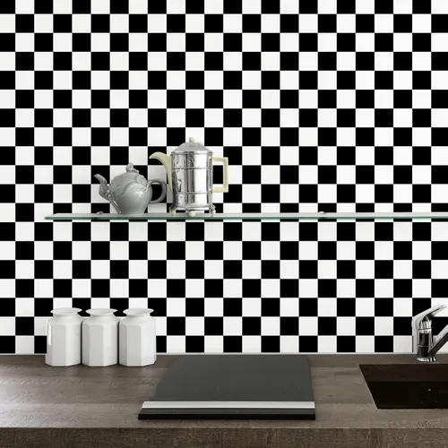 Miniatura 2 de VaryPaper Papel tapiz grueso a cuadros para despegar y pegar, papel tapiz blanco y negro de 15.7 x 78.7 pulgadas, autoadhesivo, impermeable, papel