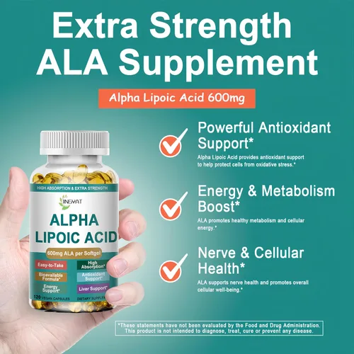 Miniatura 3 de Ácido alfa lipoico 600 mg – Suplemento de alta absorción ALA antioxidante para nervios, energía, metabolismo y desintoxicación hepática – Cápsulas