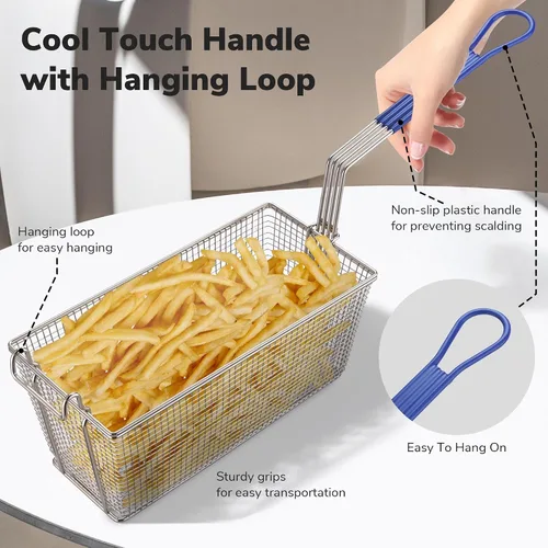 Miniatura 3 de WeChef - 2 cestas para freidora con mango antideslizante de 13 x 6 5/16 x 5 7/8 pulgadas, chapado en níquel, cesta para freidora de alta resistencia