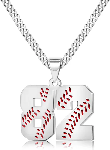 Miniatura 46 de Btysun Collares de béisbol de béisbol número 0-99 dijes de acero inoxidable para hombres, regalos de béisbol, papá, marido, regalo de Navidad