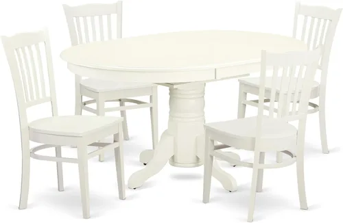 East West Furniture AVGR5-LWH-W - Juego de comedor de 5 piezas para 4 personas, incluye una mesa de comedor ovalada con hojas de mariposa y 4 sillas
