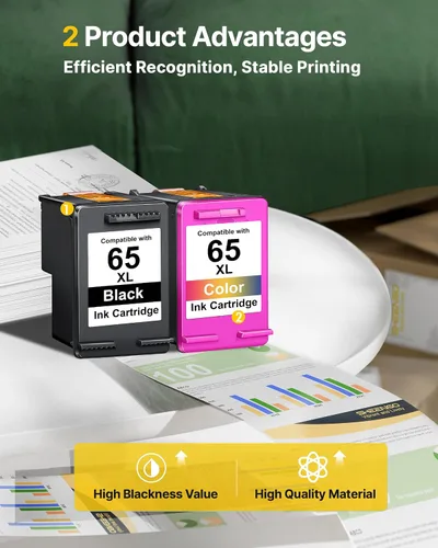 Miniatura 4 de 65XL 65 Cartuchos de tinta negro/combo tricolor (paquete de 2) para tinta HP Ink 65 65 XL para impresoras HP 3755 3772 3752, Deskjet 2622 2680