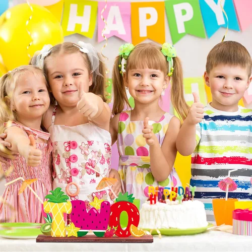 Miniatura 6 de Twotti Frutti - Letrero de dos letras de 2º cumpleaños Tutti Frutti Centros de mesa de madera de piña, sandía, fresa, Luau, centros de mesa