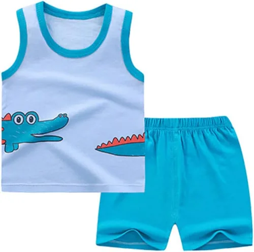 Miniatura 2 de Conjunto de 4 piezas de camiseta sin mangas y pantalones cortos de algodón para niños pequeños, conjuntos de verano