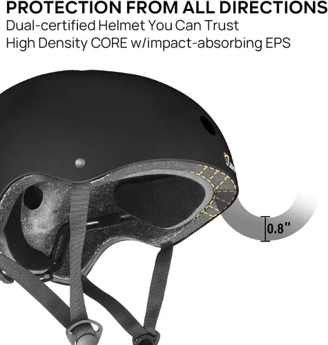 Miniatura 2 de Casco para Monopatín JBM - Casco Ligero, Ajustable y Ventilado para Patinete, Patines, Patinaje en Línea Negro