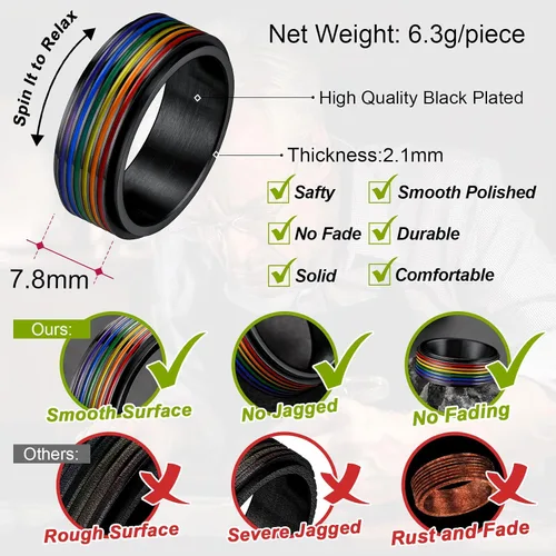 Miniatura 5 de FaithHeart LGBT - Anillos para ansiedad con diseño de arcoíris, acero inoxidableoro de 18 quilates chapado en oro de 18 quilates, joyería