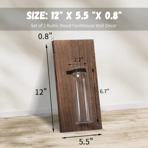 Miniatura 5 de Heiple Paquete de 2 apliques de pared de madera y vidrio, macetas de granja para plantas de interior, decoración rústica para sala de estar, jarrón