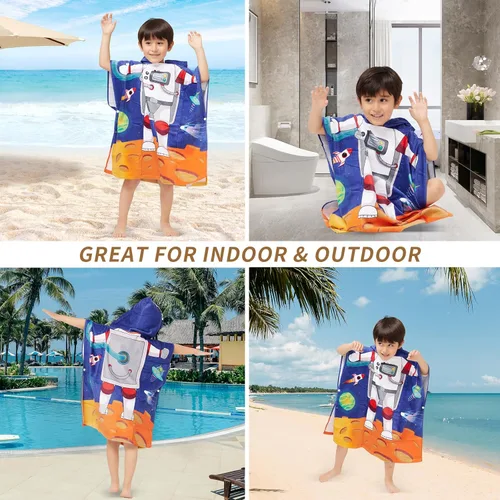 Miniatura 6 de Toalla con capucha 100% algodón para niños de 2 a 6 años, niños y niñas, toalla de baño, piscina, playa, suave, absorbente, poncho de playa, pequeño